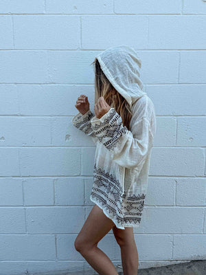 Unisex Cotton Block Print Sun Hoodie