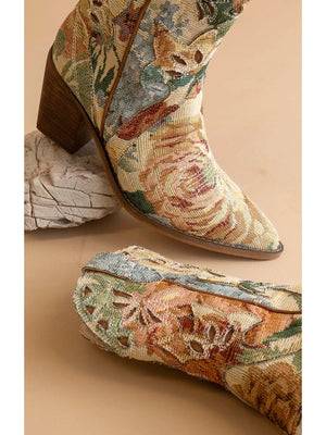 The Sorrel | Floral Tapestry Western Bootie