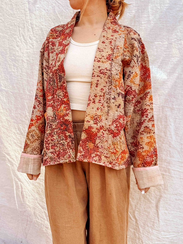 Persian Rug Kantha Cardigan - Berry Diamond