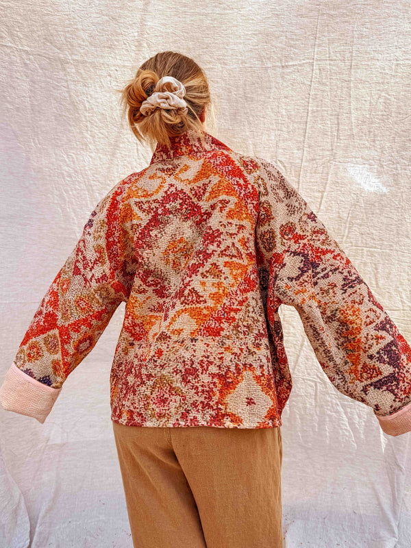Persian Rug Kantha Cardigan - Berry Diamond