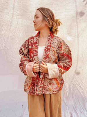 Persian Rug Kantha Cardigan - Berry Diamond