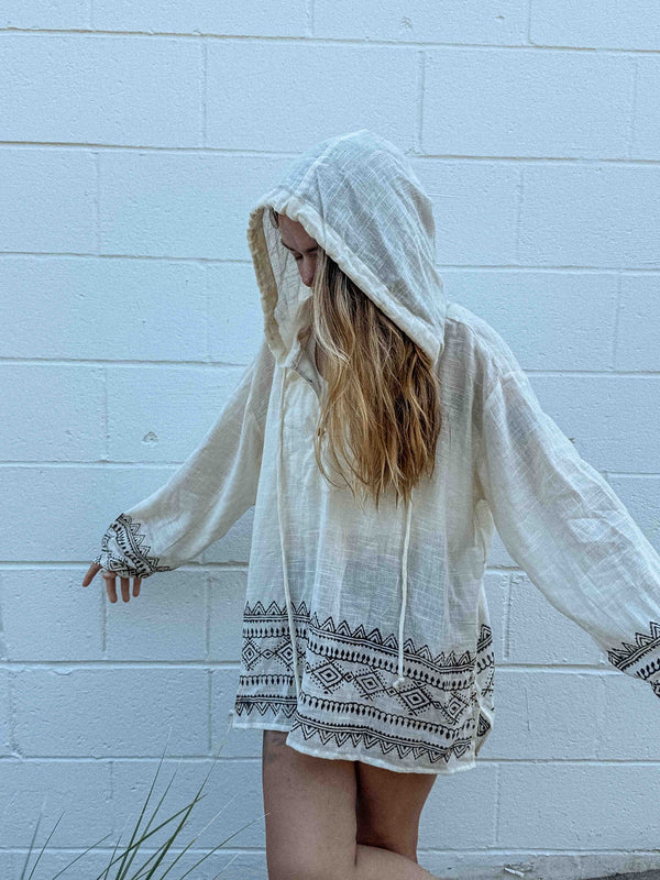 Unisex Cotton Block Print Sun Hoodie