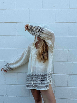 Unisex Cotton Block Print Sun Hoodie