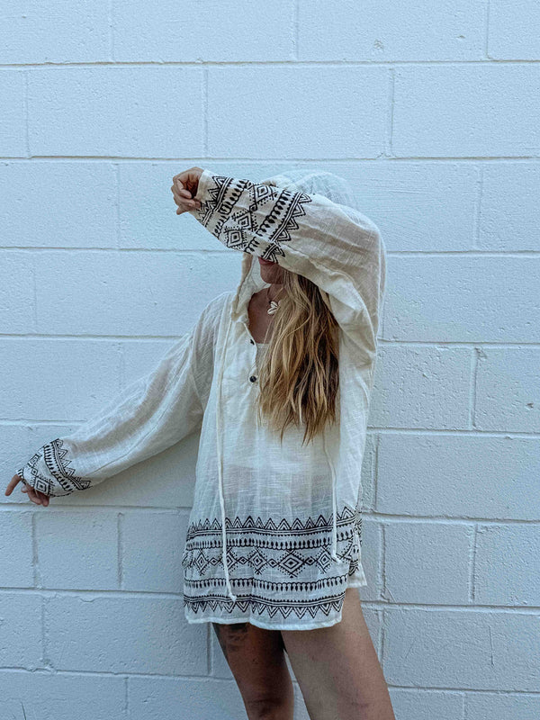 Unisex Cotton Block Print Sun Hoodie
