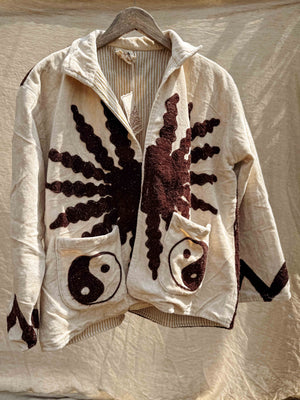 Solar Yin Yang Reversible Embroidered Velvet Jacket Cream / Earth