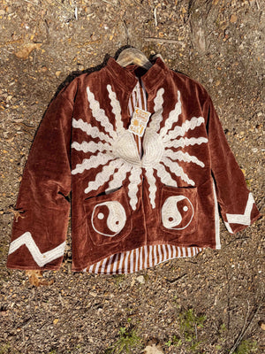 Solar Yin Yang Reversible Embroidered Velvet Jacket Cream / Earth