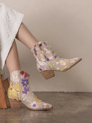 The Wanda | Bottes western à applique florale taupe