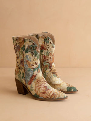 The Sorrel | Floral Tapestry Western Bootie