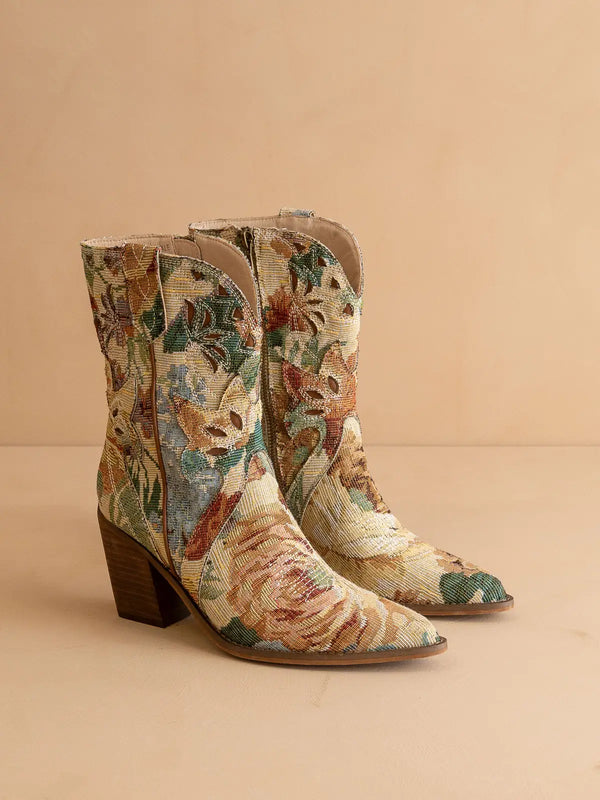 The Sorrel | Floral Tapestry Western Bootie