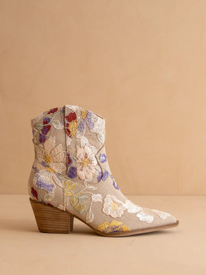 The Wanda | Bottes western à applique florale taupe